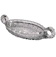 Vintage Clear Pressed Glass NuCut Double Handle Relish Pickle Serving Dish