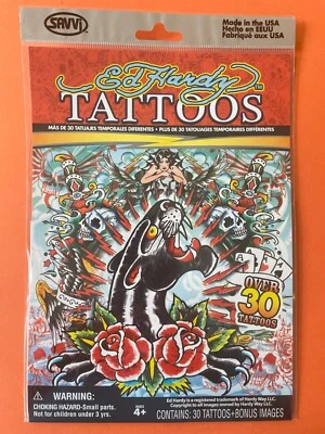 Temporary tattoo gift pack - 30 + Ed Hardy classic tattoo designs.