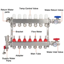 1/2” 7-Branch PEX Radiant Floor Heating Manifold Set Stainless Steel Kit