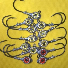 5 Pack RED EYE JIG HEADS Swim Bait TROUT REDFISH STRIPER FLUKE BIG DIABLO JIGS