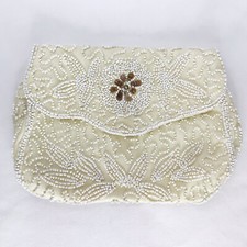 Vintage Walborg Bead And Seed Clutch Handbag Handmade White West Germany