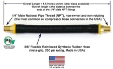 Short Air Compressor Hose: 1/4" Male NPT To 1/4" Male NPT Connections, Lead-Free