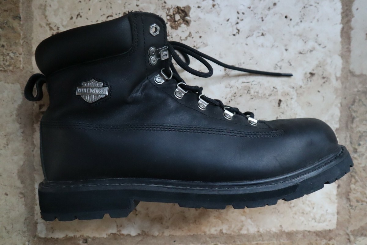ハーレーダビッドソン Black Leather HARLEY DAVIDSON 91144 Laced Steel Toe Work Riding
