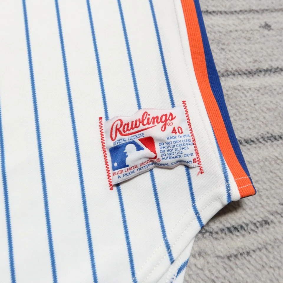 Camiseta de béisbol vintage de los 90 de los New York Mets a rayas auténtica cosida Rawlings Foto 4 de 4