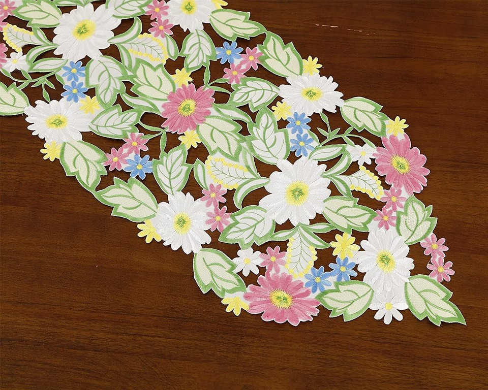 Spring Flower Table Runner Embroidered Flowery Table Placemats Floral