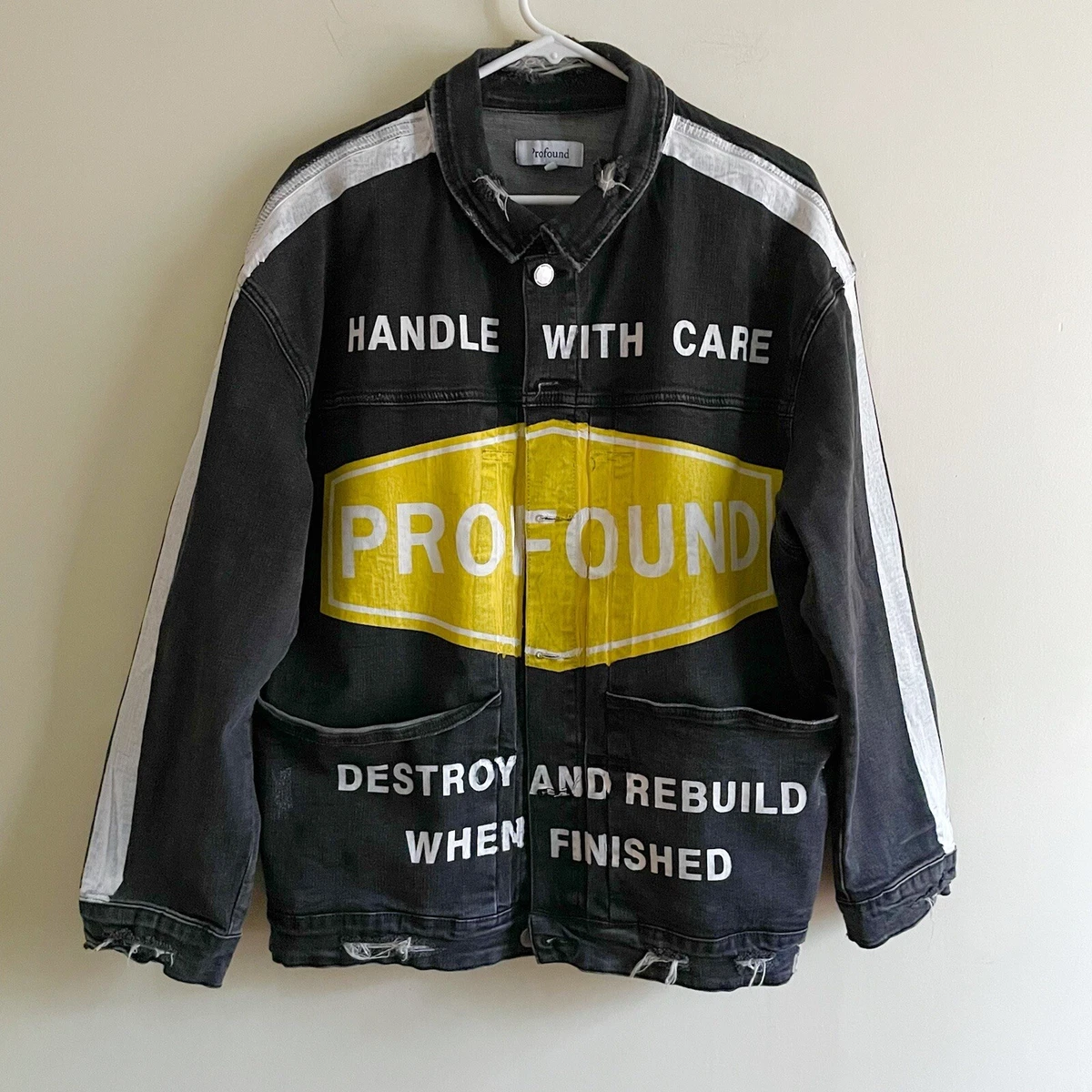 Profound DESTROY & REBUILD DENIM TRUCKER JACKET IN WASHED BLACK size medium