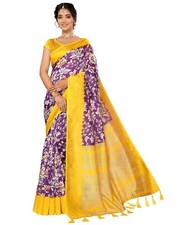 Women's Art Silk Saree Printed Saree with Tassels Unstitched Blouse Material