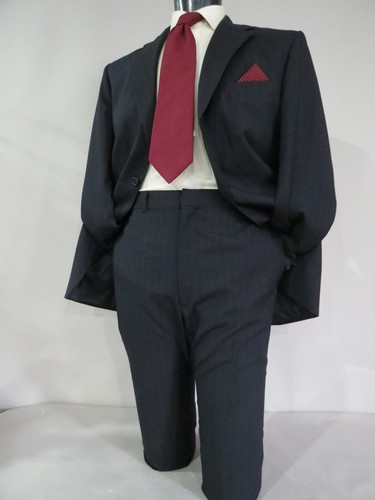 Classic J Press navy blue pin stripe three button flat front sack suit 42 R - Picture 5 of 18