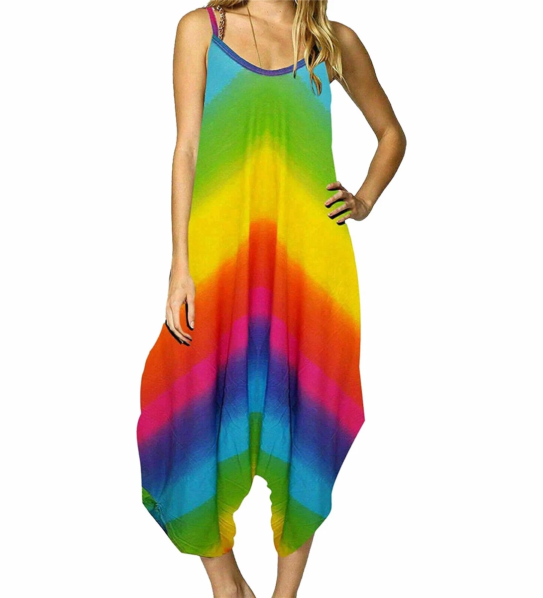 Womens Jumpsuits Rainbow Harem Jumpsuit Plus Size Dressy Jumpsuit