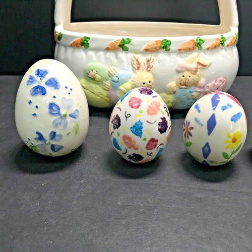 Ceramic Easter Bunny Basket With 4 Eggs - Picture 6 of 12