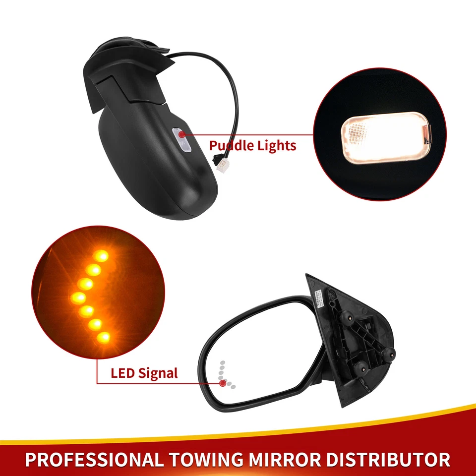 Espelhos de reboque com luz de poça aquecida a energia para 2007-2013 Chevy Silverado Sierra 1500 - Imagem 4 de 4