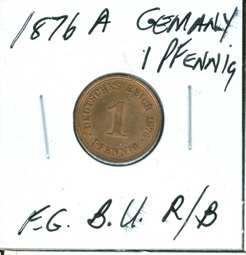 1876 A GERMANY 1 PFENNIG FINEST GRADE BU R/B
