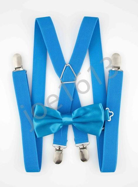 light blue suspenders and bow tie