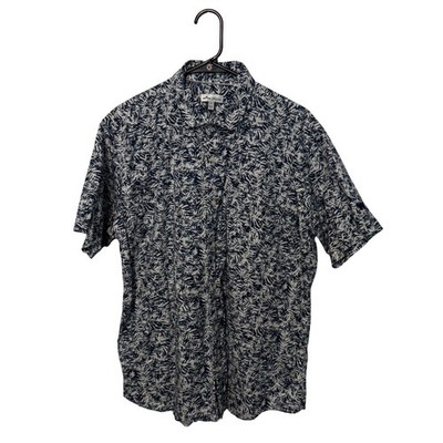 Peter Millar Button Down Shirt Mens Large Navy White Leaf Print Waste Management