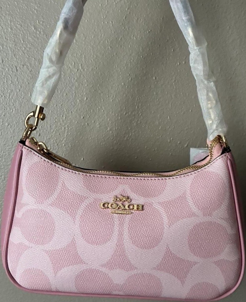 Coach Pink Shoulder Bag Logo Gold Hardware Women's Designer Casual