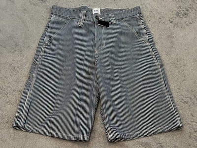 NWT Vintage Lee Striped Denim Shorts Mens 30 Blue Pinstripe Workwear Heavy