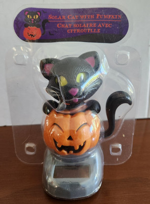 Solar Dancing Black Cat Pumpkin Halloween  Holiday Winter Bobble Head Tail Moves