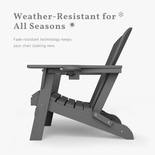 Folding Adirondack Chair with Cup Holders, HDPE Plastic Outdoor Chairs, - Picture 4 of 8
