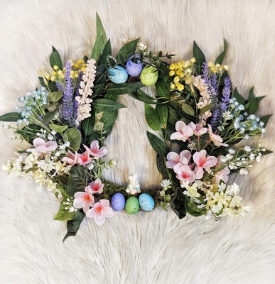Easter Bunny Wreath - Eggs - Handcrafted - Handmade - Colorful - Flowers