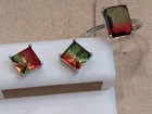 Sterling silver Watermelon Tourmaline earrings and matching ring Size 9