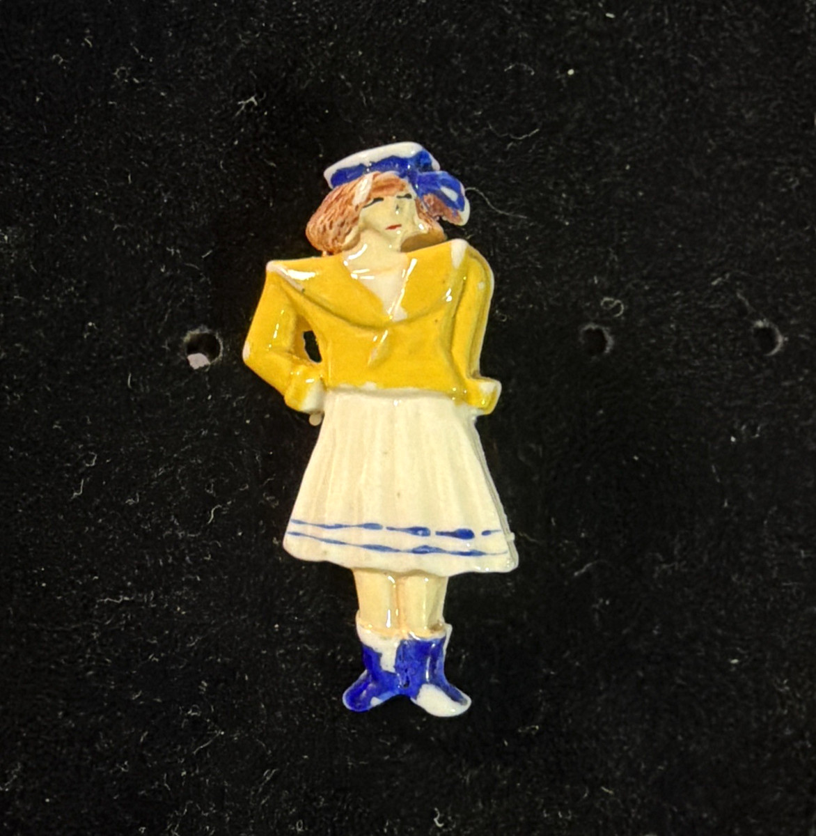 VTG Celluloid Plastic Nautical Lady w/Sailor Cap & Fancy Lady Kitsch Pin Brooch View 3