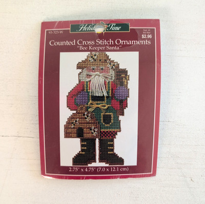 Holiday Time ''BEE KEEPER SANTA'' Cross Stitch Christmas ORNAMENT - NEW 93-323-W