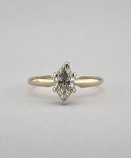 Vintage 14k Yellow Gold .35ct Genuine Marquise Diamond Engagement Ring