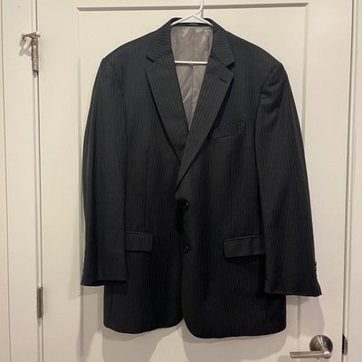Hart Schaffner Marx Mens 46L Pinstripe Blazer Sport Coat Black Gray Nowells 46L