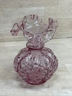 Vintage Fenton Cranberry Glass Vase Ruffled Glossy Finish Vintage
