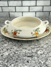 Homer Laughlin Soup Tureen, Large, ADG Delphine Japan Flower Design, Plate