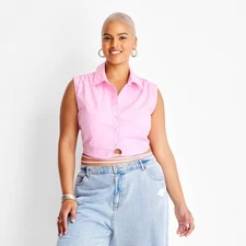 Women's Collared Wrap Around Waist Tie Cropped Top - Future Collective™ with Ala