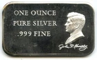 John F Kennedy JFK Art Bar 999 Silver 1 oz Ingot Medal Vintage Bullion - Q238
