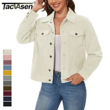 Womens Corduroy Jackets Warm Shacket Coat Long Sleeve Fall Casual Work Outerwear