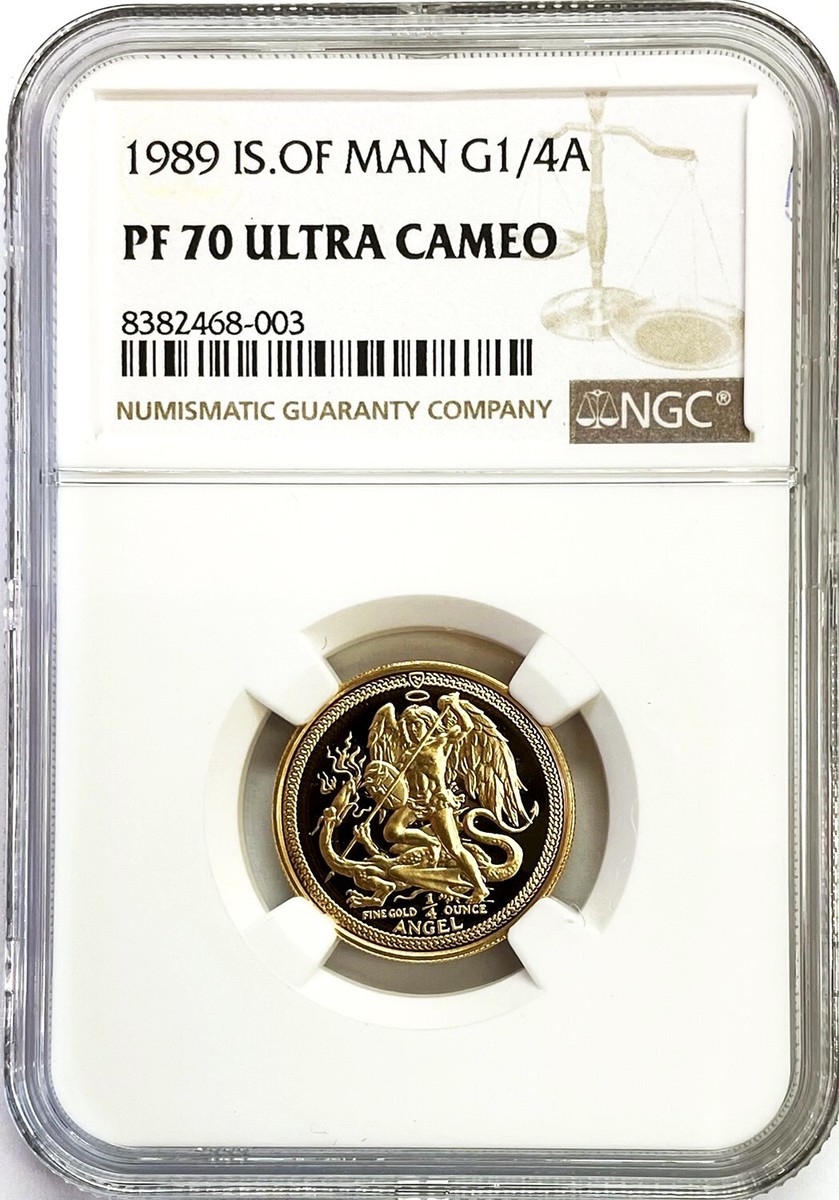 1989 GOLD ISLE OF MAN 1/4 oz ANGEL COIN NGC PROOF 70 ULTRA