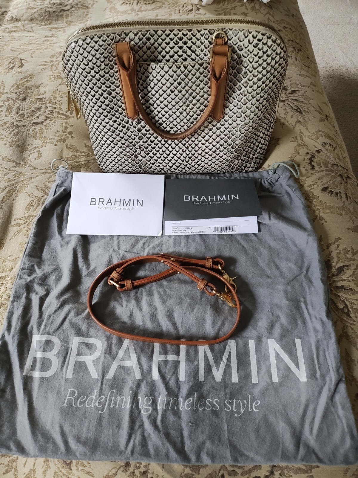 Brahmin Vivian Black Java Snake Dome Leather Satc… - image 2