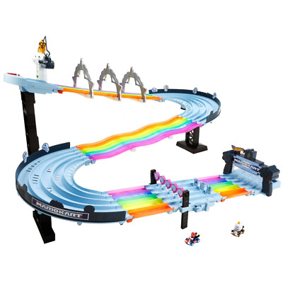 Hot Wheels Mario Cart Regenbogen Straßenbahn Spielset mit Autos lang 4 Spur Rennen Spielzeug