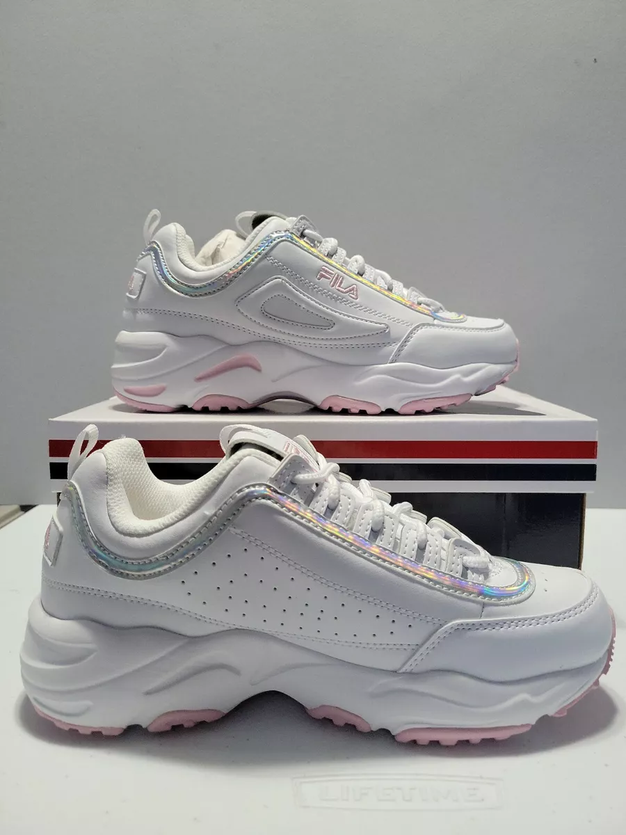 White and pink clearance filas