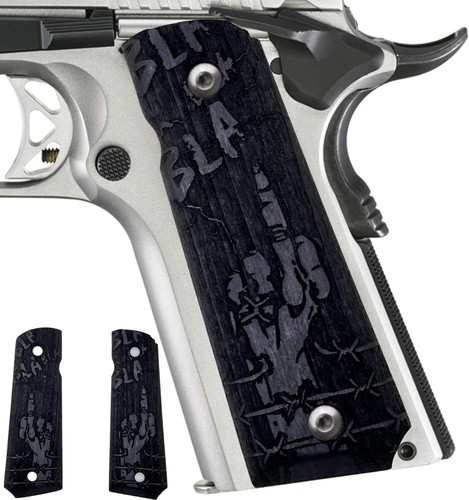 Empuñaduras de pluma, diseño bla bla bla bla 1911 empuñaduras de pistola de madera, corte de seguridad Ambi para 1911 - Imagen 21 de 27