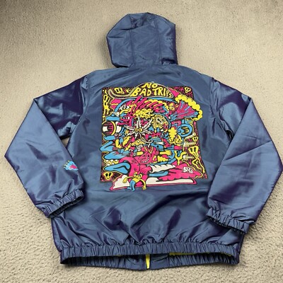 Killer Acid Jacket Mens Small Blue Windbreaker Psychedelic Graphic Print