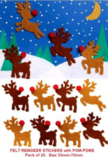 Christmas Stickers 20x Self-adhesive Felt Shapes Reindeer 55-70mm Pom-Pom Noses
