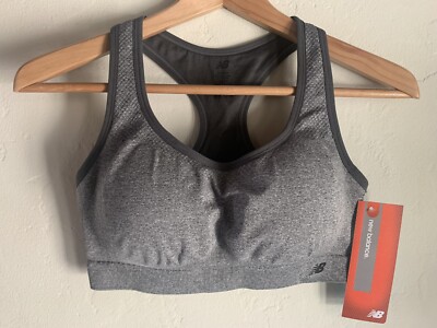 NEW $78 New Balance Athletic Sports Bra Gray Padded Racerback
