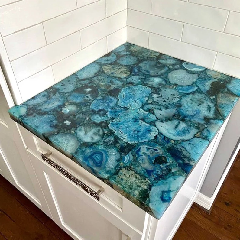 Handmade Blue Agate Stone Center Table Top for Restaurant & Cafeteria Decor