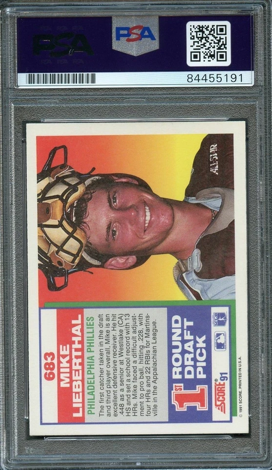 1991 Score #683 Mike Lieberthal Signed Card PSA Slabbed Auto Phillies - Image 2 of 2
