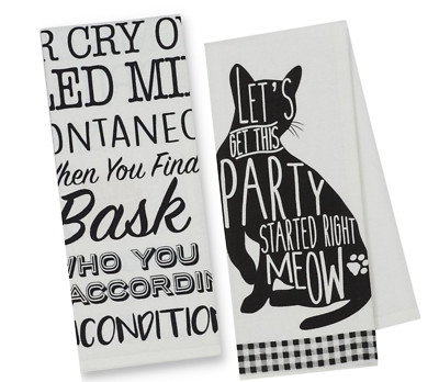 2 Cat Kitchen Towel Fun Dish Towels with Funny Sayings Cats Themed Dishtowel Set