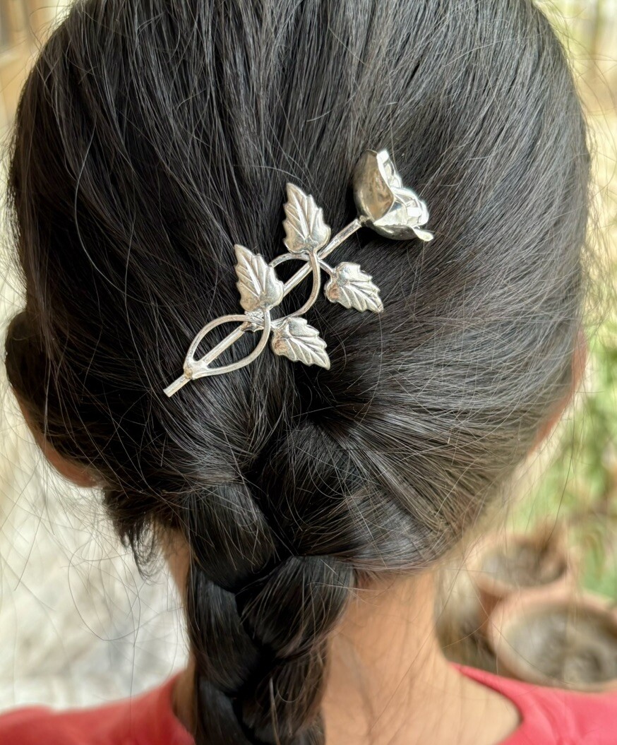 Plata 925 1 Pc Pin de pelo hecho a mano, accesorio de palo de moño de pelo 7 ...