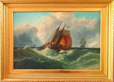 Antike Monumentale Museums Ölgemälde Marinemotiv mit Schiff Maritimer Künst