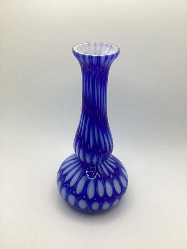 Vintage Murano Style 1980s Blue And White Glass Vase