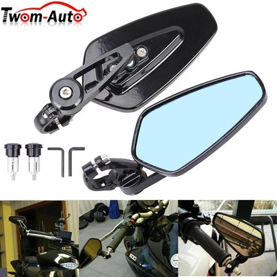 Universal Motorcycle 7/8'' Handle Bar End Rearview Mirrors Black For Honda Yamaha