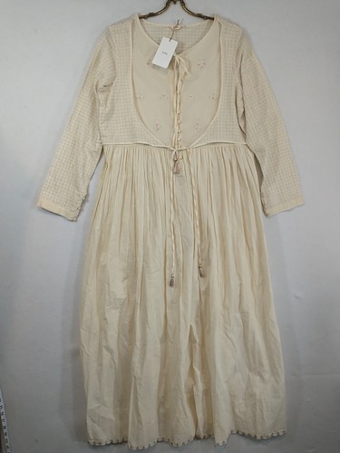 Maxi abito Buna Studio panna cotone ricamo floreale nappe bottoni XL - Foto 2 di 19