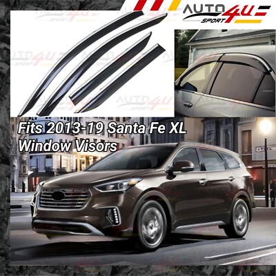 Fit Santafe Santa Fe XL 13-19 Window Visors Rain Guard Deflector w/ Chrome Trims
